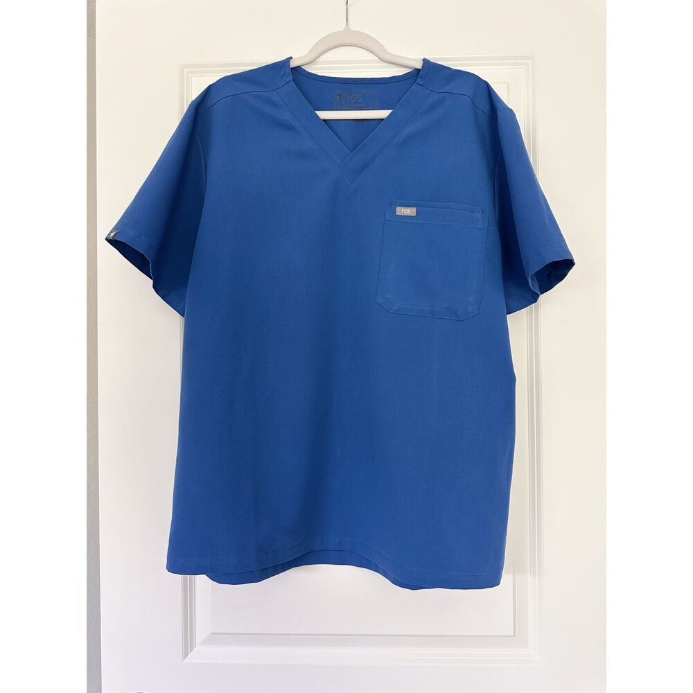 FIGS Technical Collection Scrub Top XL Blue V-Neck Healthcare Uniform Pocket